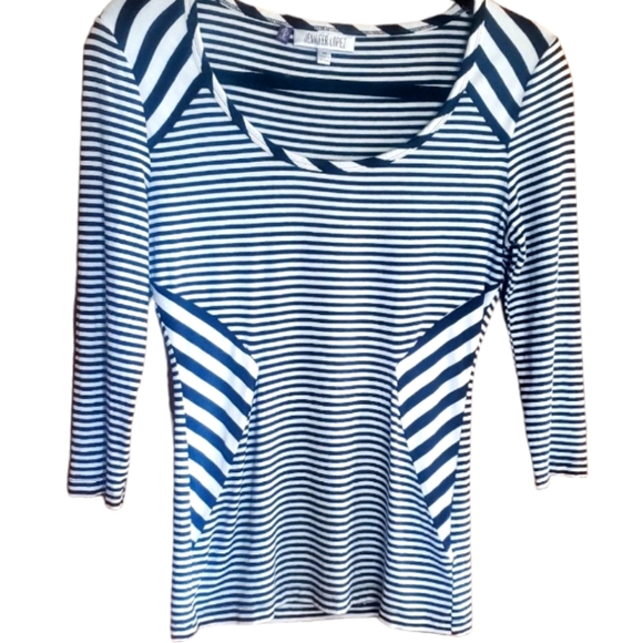 Jennifer Lopez Bk/Wh Stripe Knit Top w/ 3/4 Sleeves size XS - Picture 1 of 9